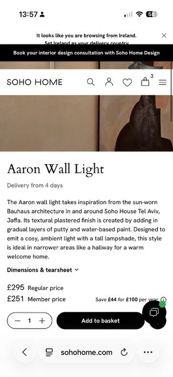 Soho home wall lights X 2 - Image 2