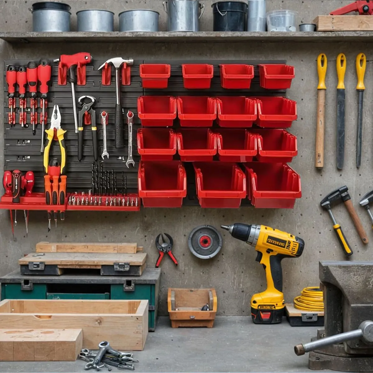 Wall Organiser With Parts Bins Hooks Tools Storage - Image 4