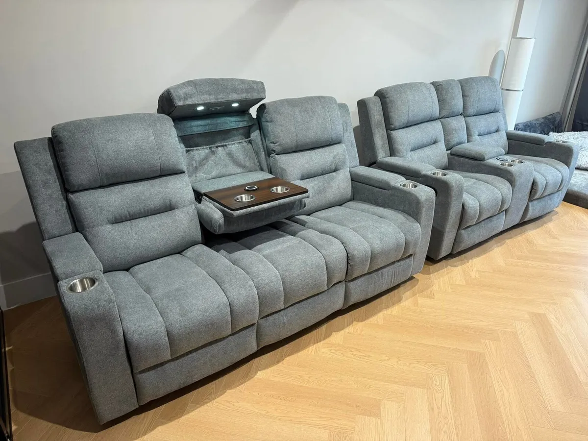 Titan Grey Fabric Wireless Charging Recliner Sofa - Image 1