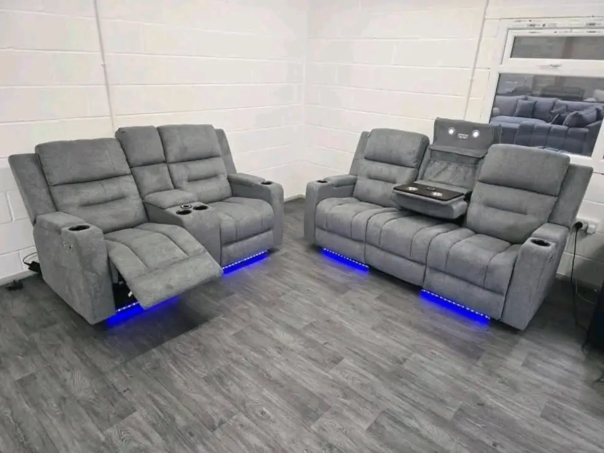 Titan Electric Grey Fabric Recliner Sofa Set - Image 1