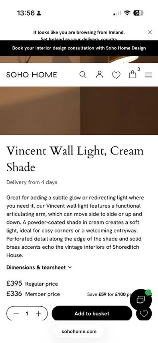 Brand new designer soho home wall light bought for 400 euro + shipping - Image 2