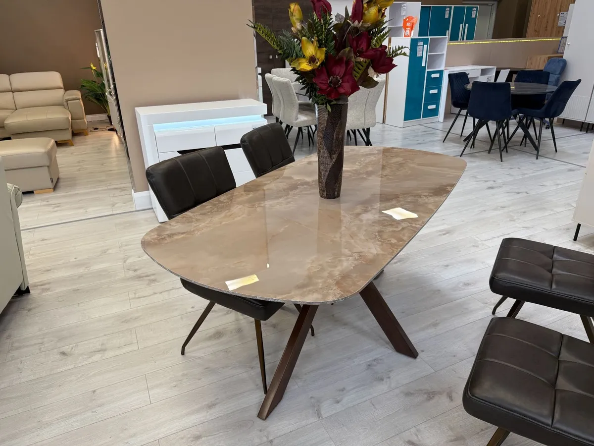 Brown Marble Effect Dining Table 180cm - Image 1