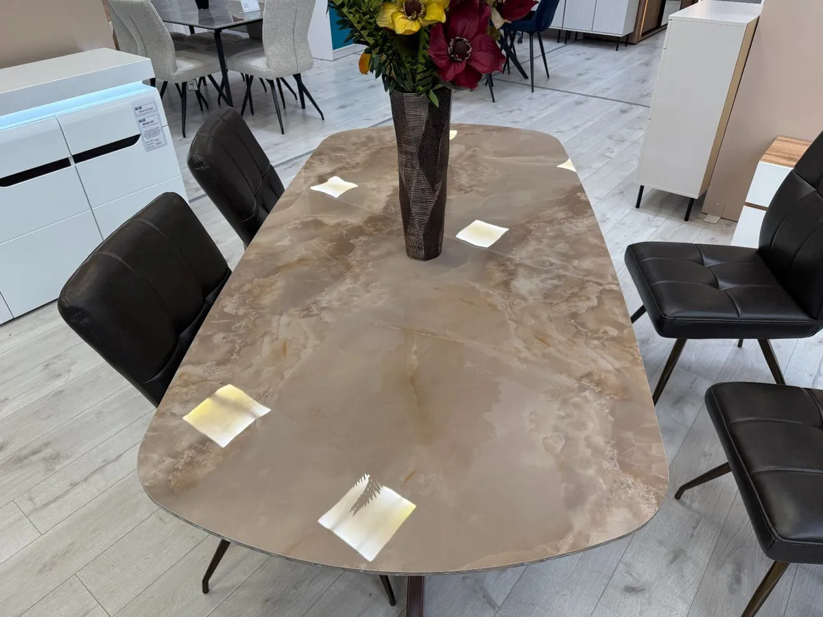 Brown Marble Effect Dining Table 180cm - Image 3