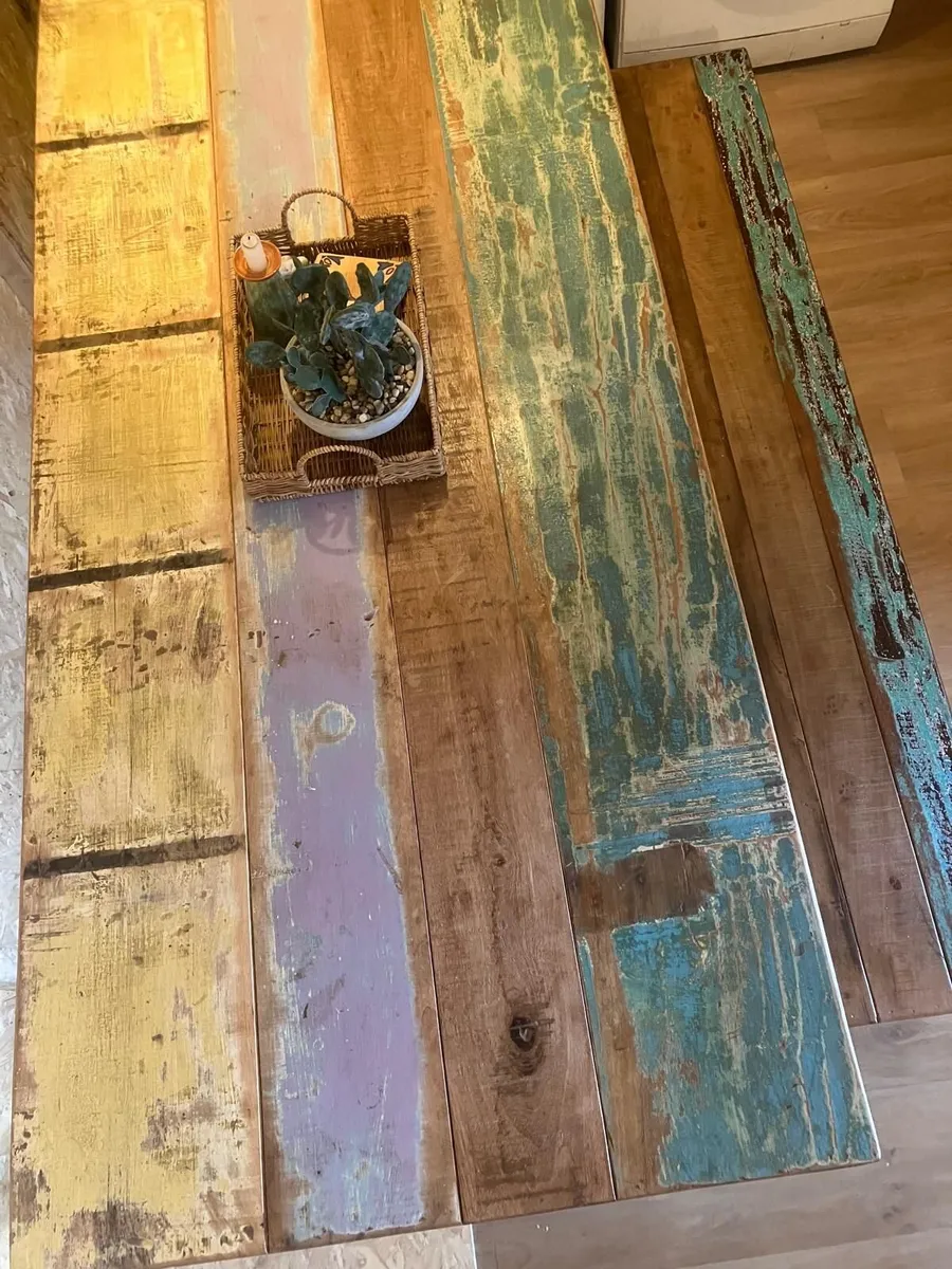 Reclaimed Wood Dining Table & Bench – Like New - Image 2