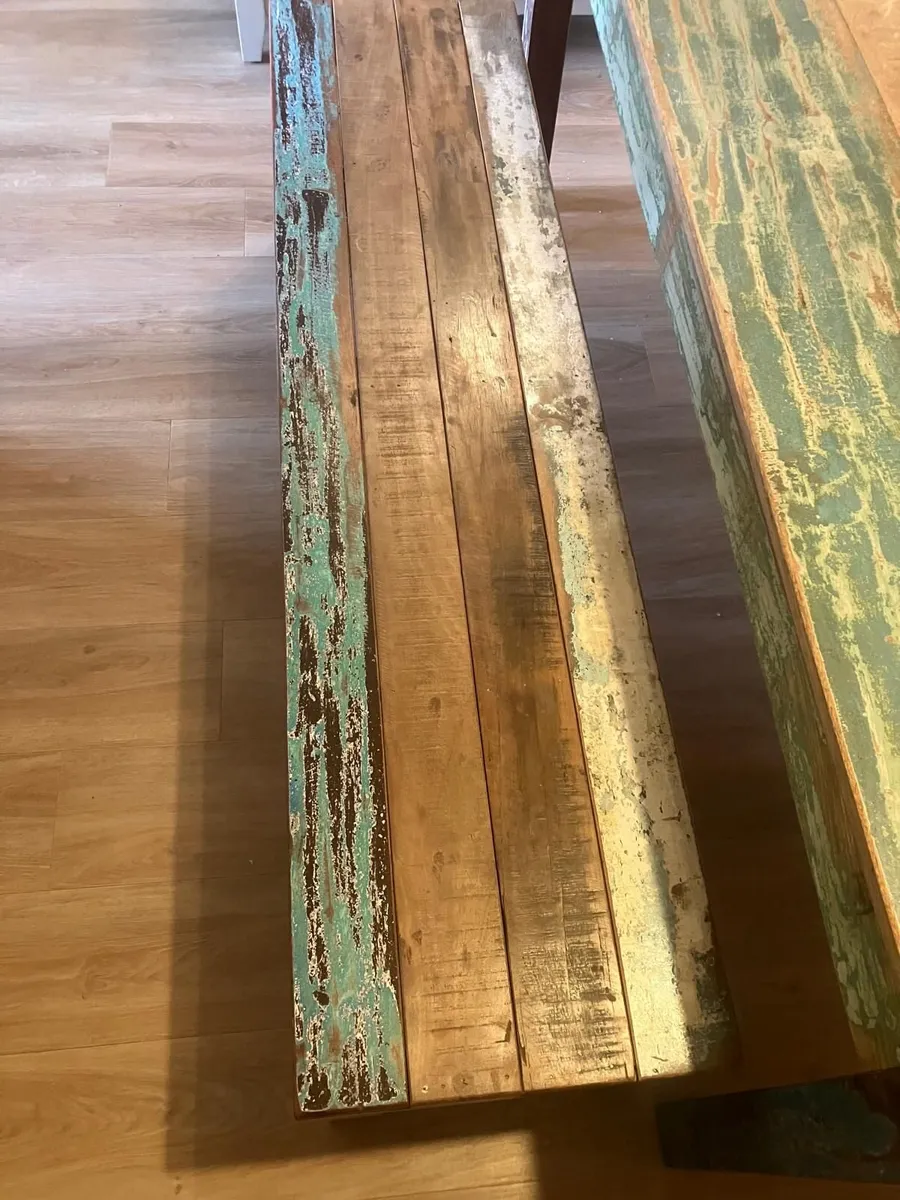 Reclaimed Wood Dining Table & Bench – Like New - Image 4