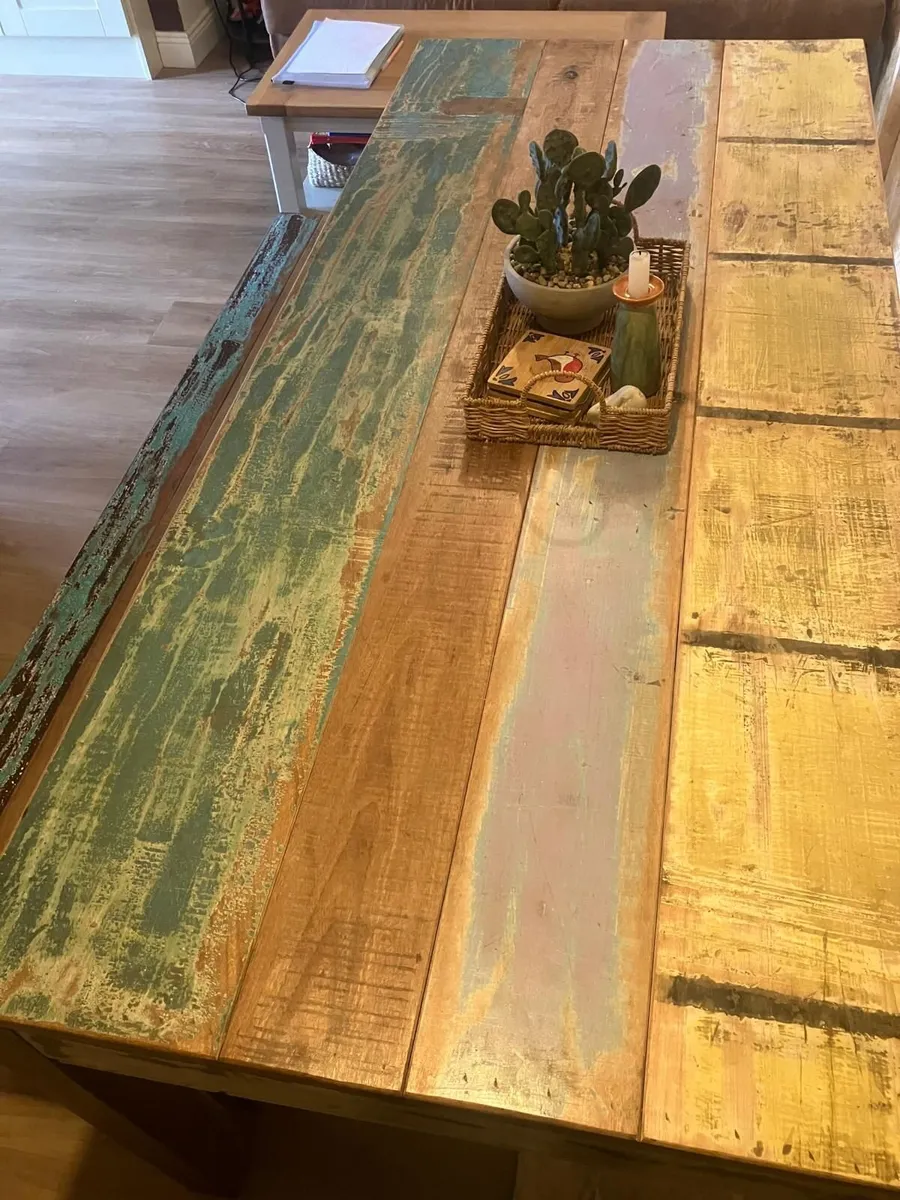 Reclaimed Wood Dining Table & Bench – Like New - Image 3