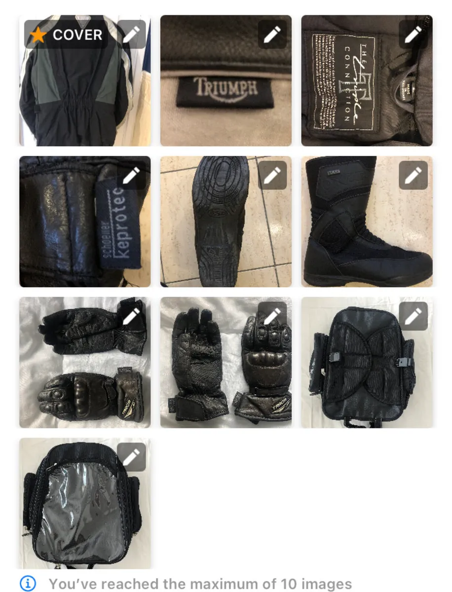 Biker gear Jacket- boots -gloves -magnet bike  bag - Image 1