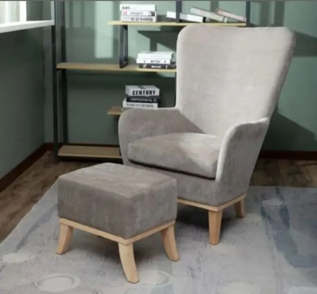 Chair + Footstool 1986 Light Grey - Image 1