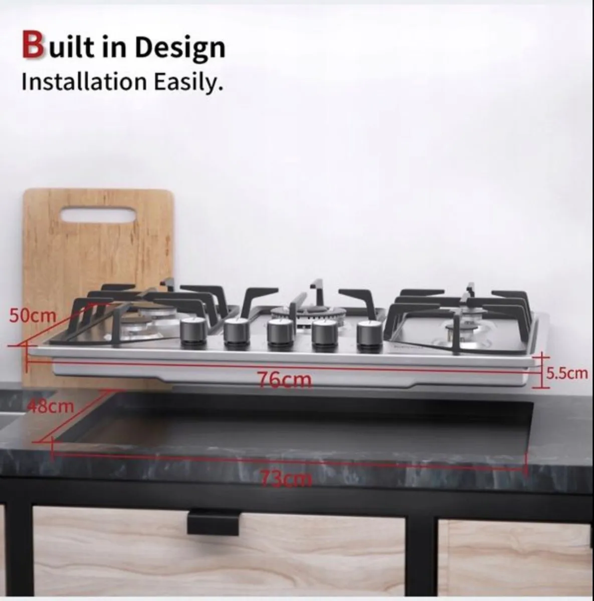 Stainless Steel Gas Hob 5 burners 76 X 50cm Natura - Image 3