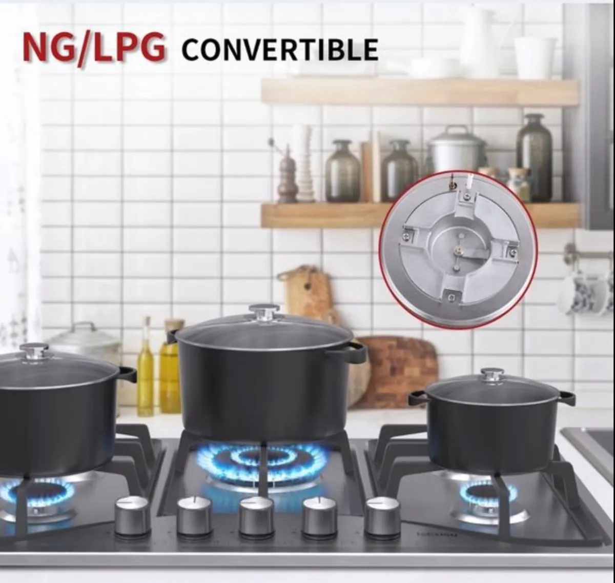 Stainless Steel Gas Hob 5 burners 76 X 50cm Natura - Image 4