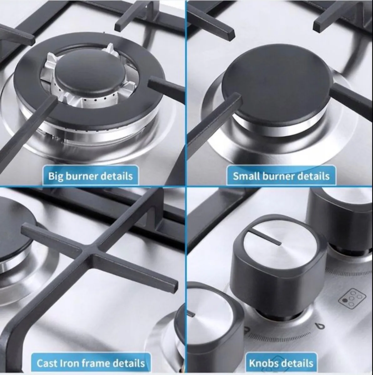 Stainless Steel Gas Hob 5 burners 76 X 50cm Natura - Image 4