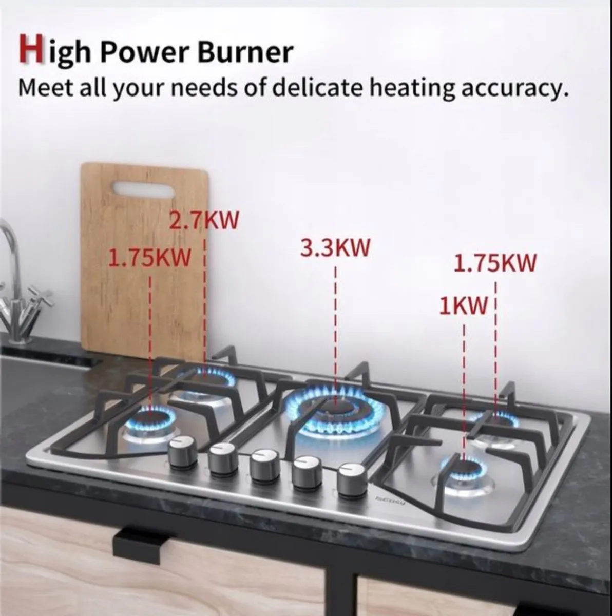 Stainless Steel Gas Hob 5 burners 76 X 50cm Natura - Image 1