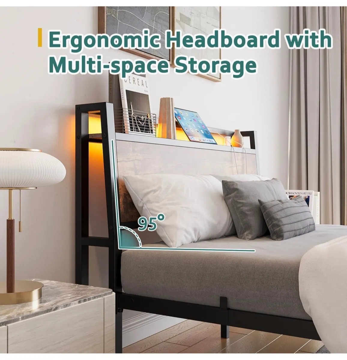 Double Size Bed Frame with Charging Station and LE - Image 4