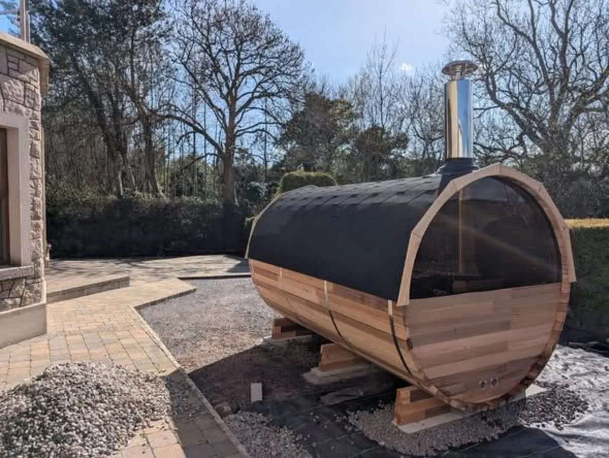 Canadian Cedar WoodFired Sauna 3m by 1.8 10 people - Image 1
