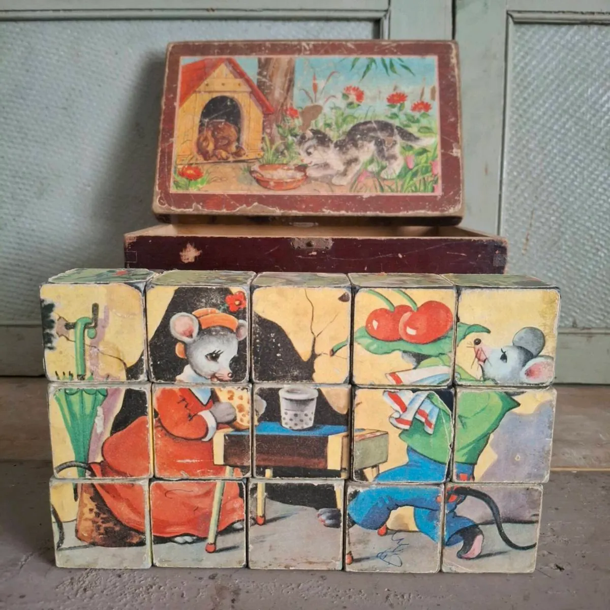 1950s French Nursery Puzzle Blocks - Image 1