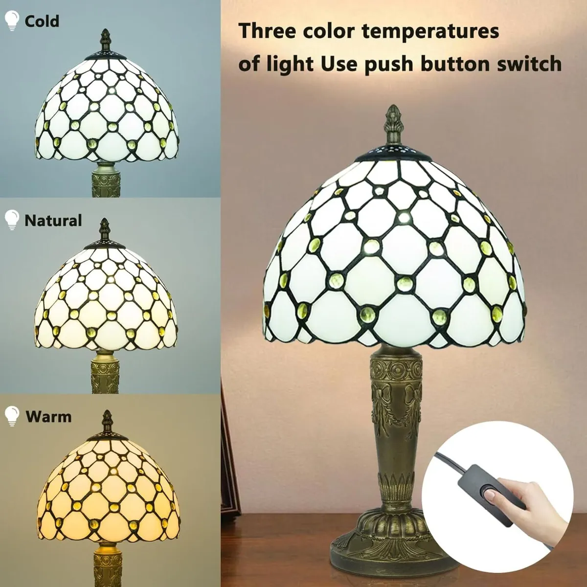 Small Tiffany Style Table Lamp 3 Color Temperature - Image 2