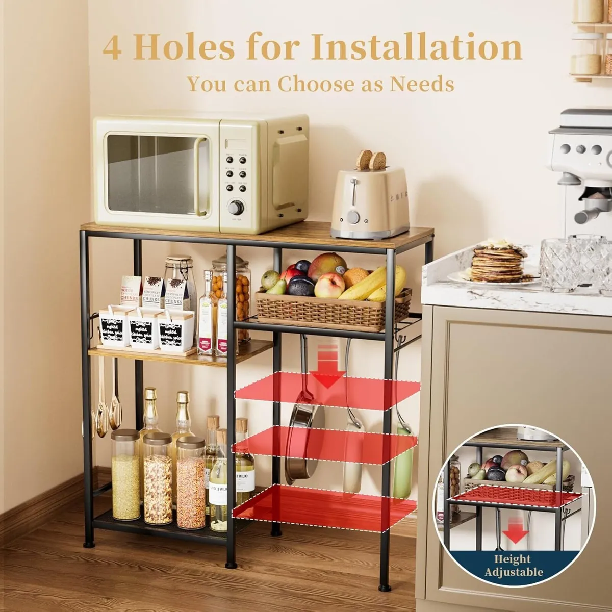 Bakers Rack with Storage - Microwave Stand and - Image 4