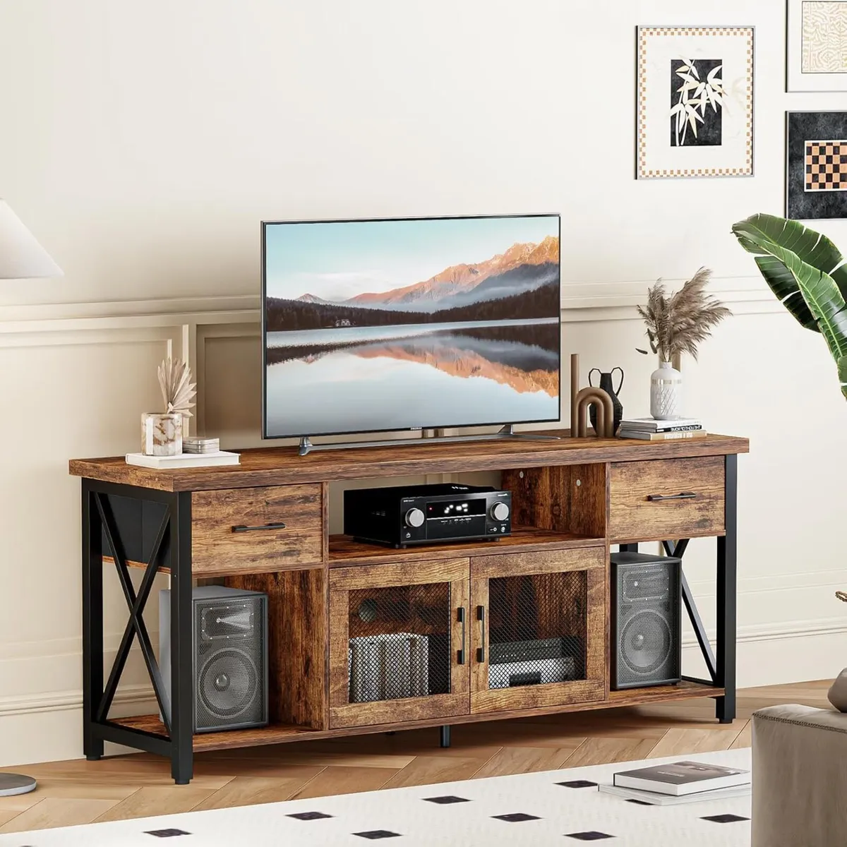 TV Stand Cabinet 140cm Wooden Unit with 2 Drawers - Image 1