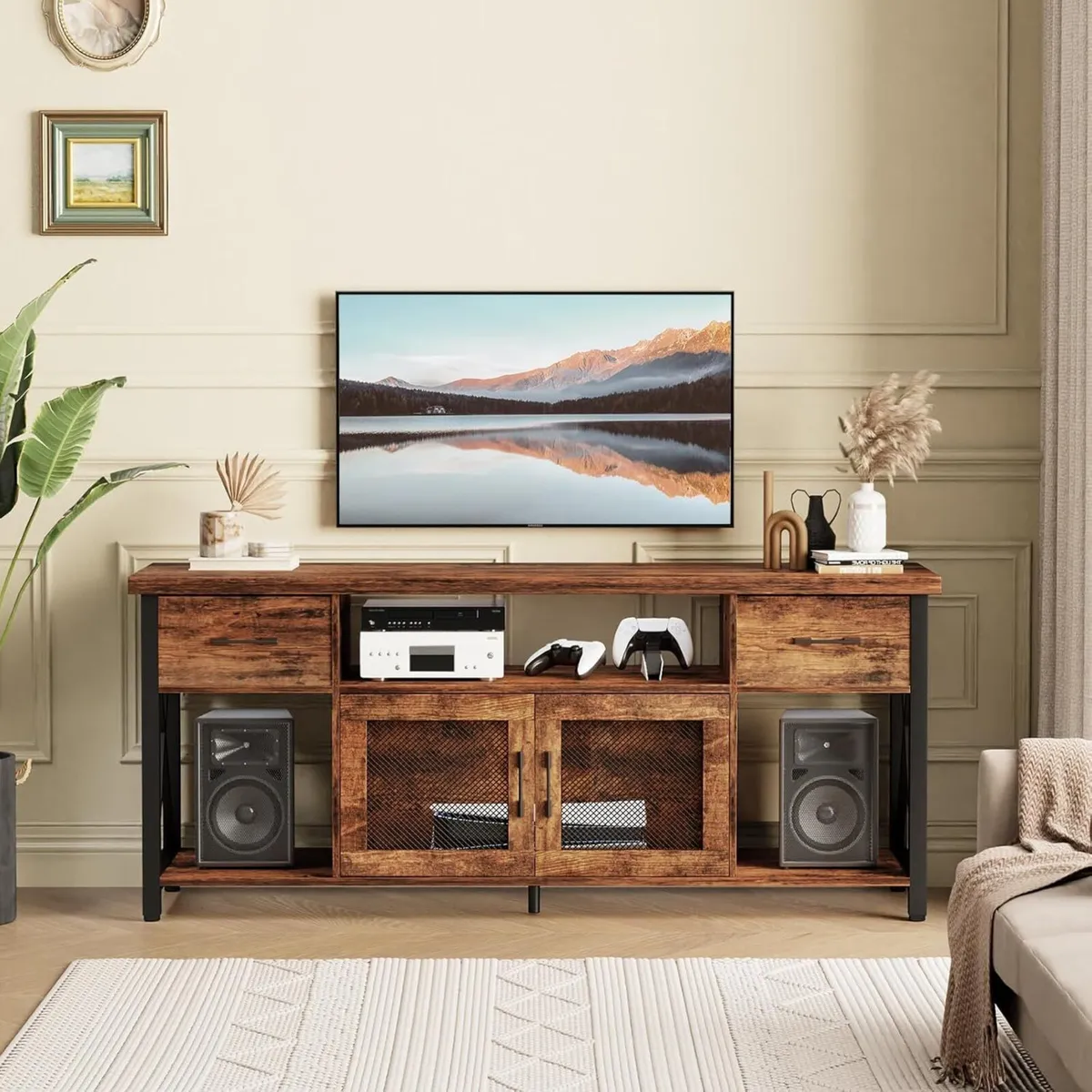 TV Stand Cabinet 140cm Wooden Unit with 2 Drawers - Image 3