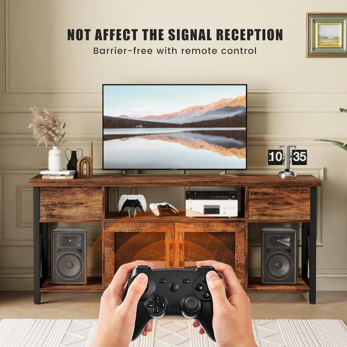 TV Stand Cabinet 140cm Wooden Unit with 2 Drawers - Image 4