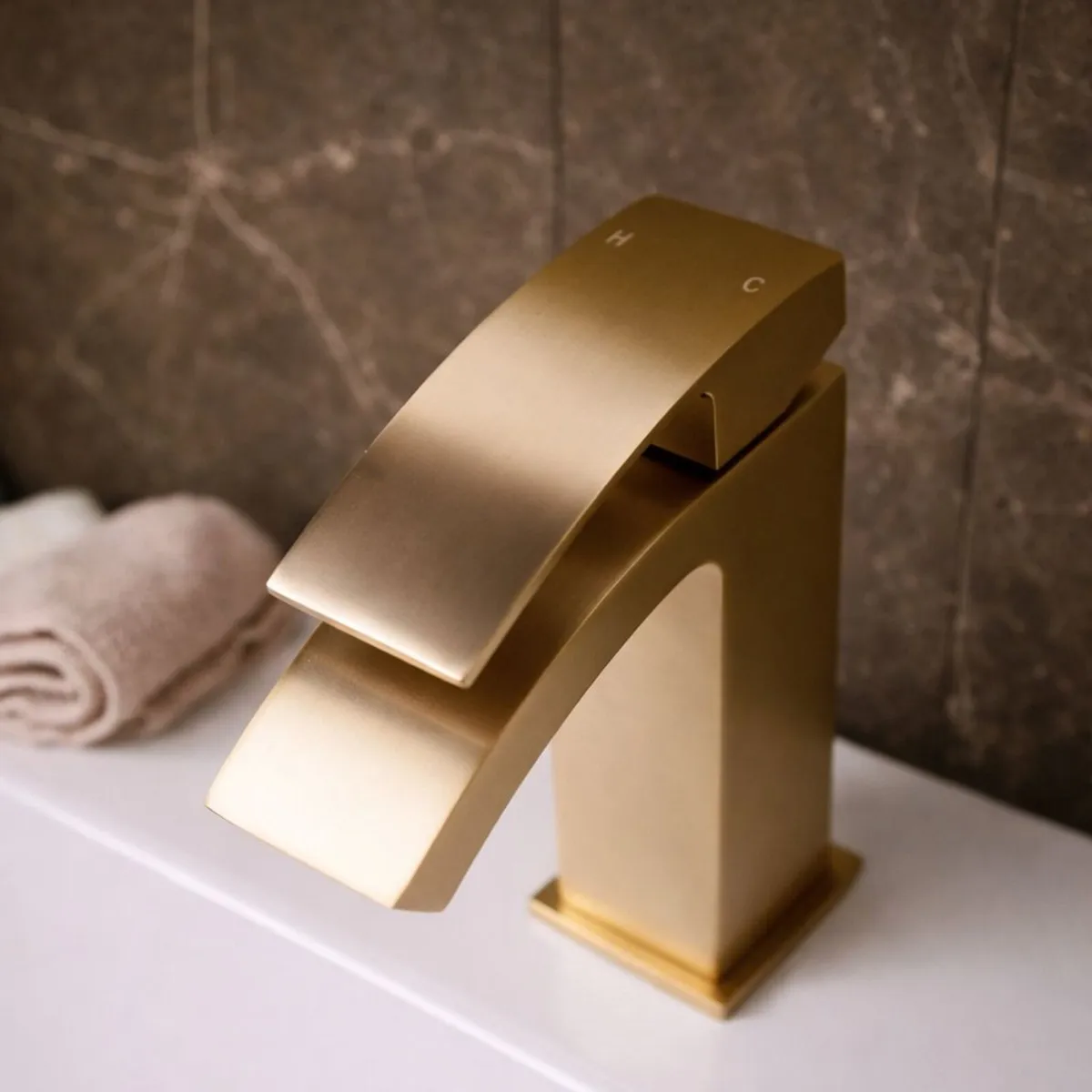 Waterfall Basin Mixer Tap | Brushed Brass (Gold) - Image 2