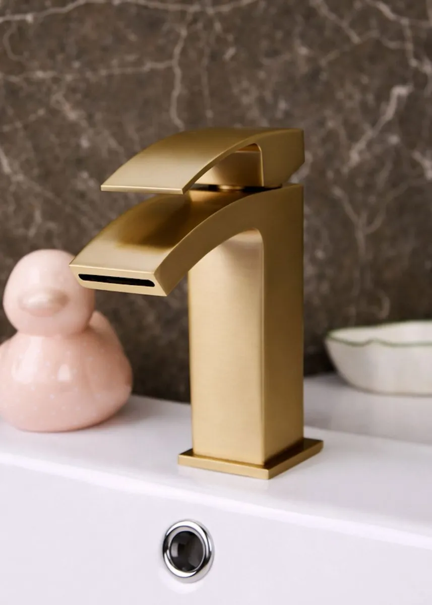 Waterfall Basin Mixer Tap | Brushed Brass (Gold) - Image 4