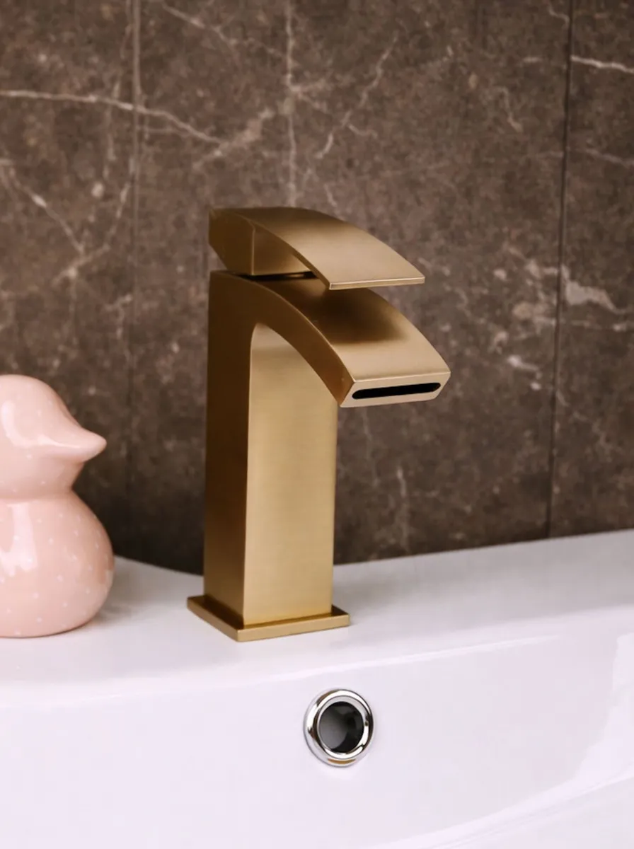 Waterfall Basin Mixer Tap | Brushed Brass (Gold) - Image 1
