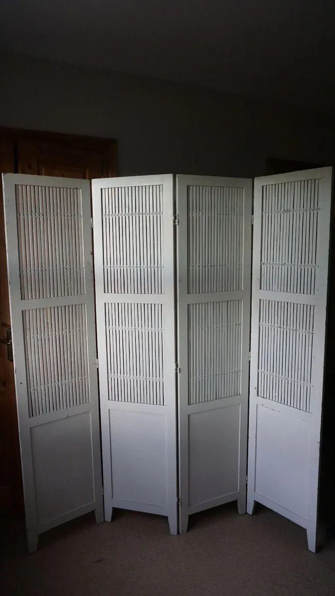 Mid-Century 4 Panel Wooden Privacy Screen Vintage - Image 1