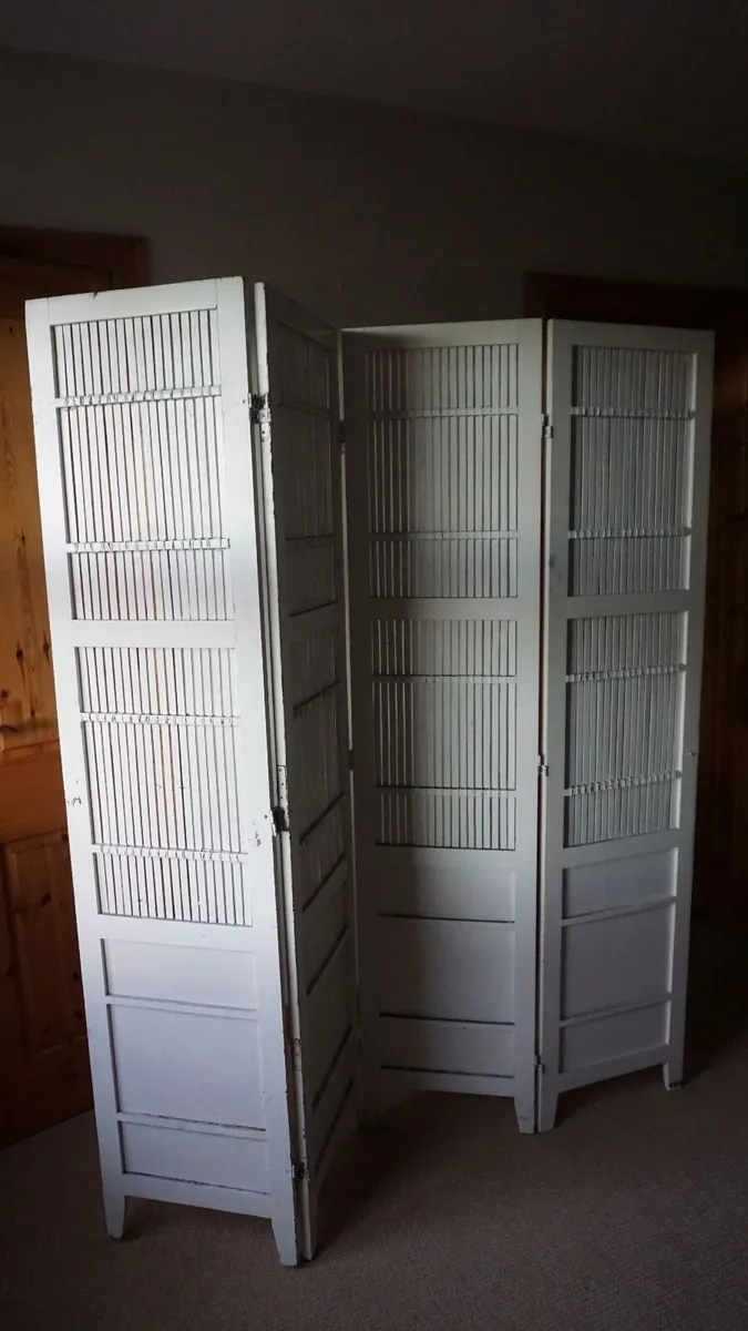 Mid-Century 4 Panel Wooden Privacy Screen Vintage - Image 2