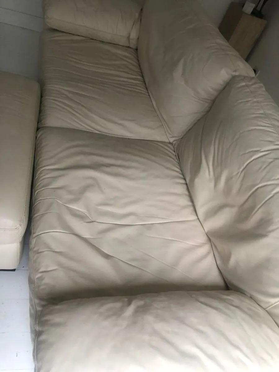 cream leather sofa and footstool/storage box - Image 2