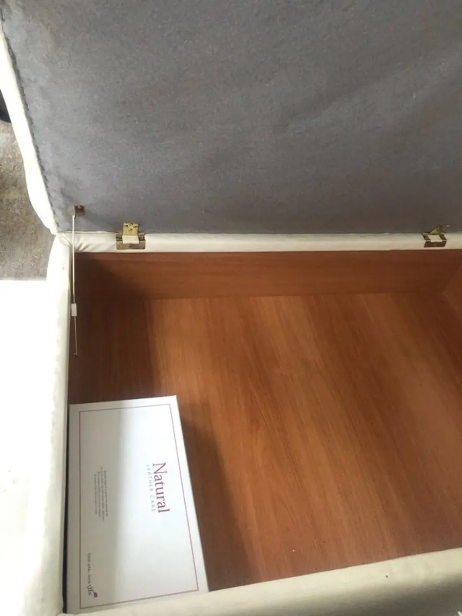 cream leather sofa and footstool/storage box - Image 4