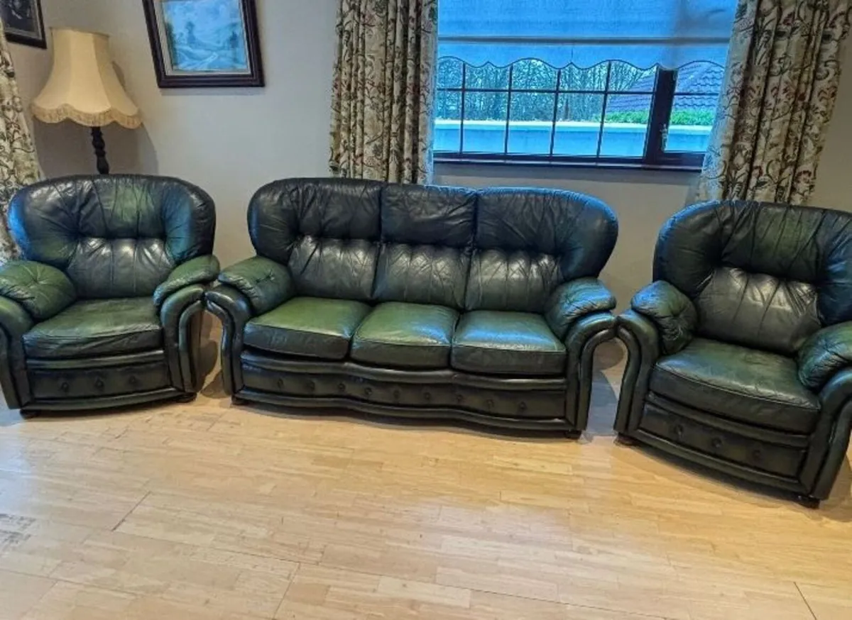 3 Seater Leather Counch with 2 Leather  Armchairs - Image 1
