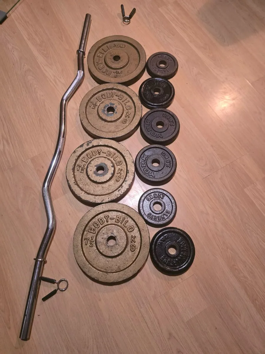 Curl bar & weights plates 45kg