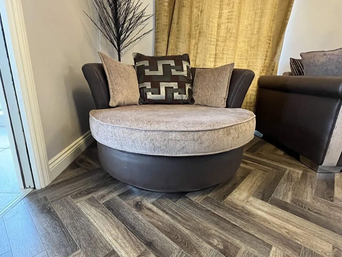 L Shaped Couch with Swivel Chair and Footstool - Image 2