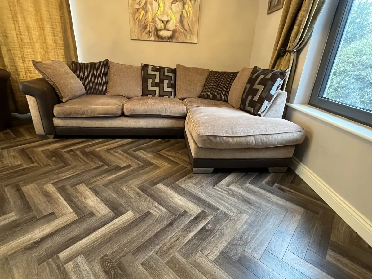 L Shaped Couch with Swivel Chair and Footstool - Image 1