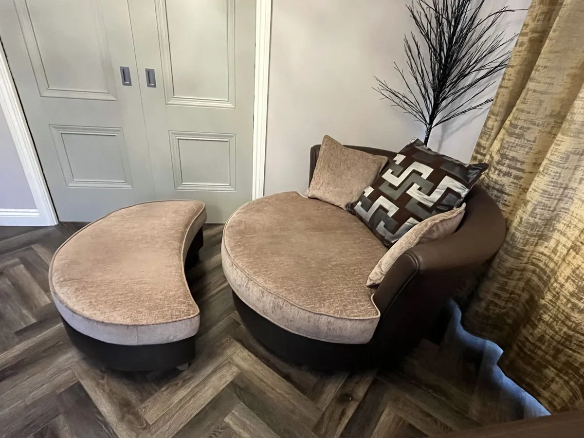 L Shaped Couch with Swivel Chair and Footstool - Image 3