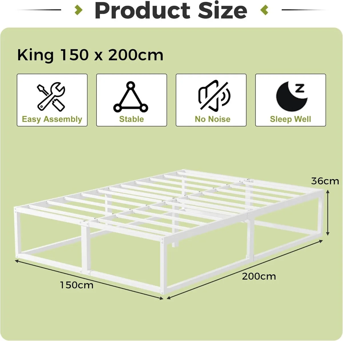 King Size Bed Frame 36cm High with Steel Slats - Image 2