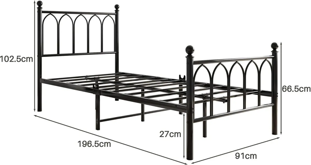 Single Metal Bed Frame 90 x 190 cm with Headboard - Image 2