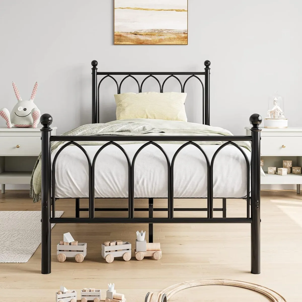 Single Metal Bed Frame 90 x 190 cm with Headboard - Image 1