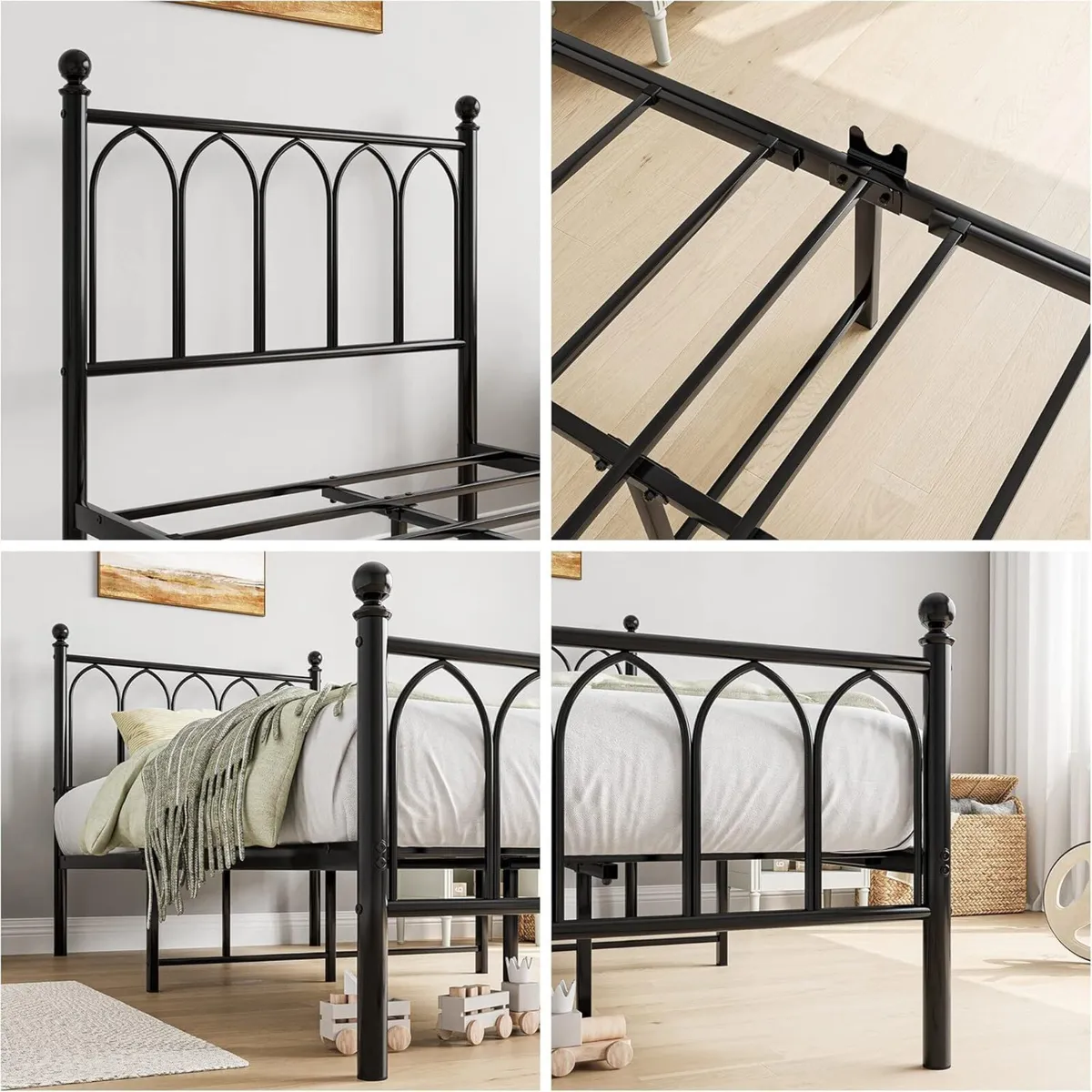 Single Metal Bed Frame 90 x 190 cm with Headboard - Image 4