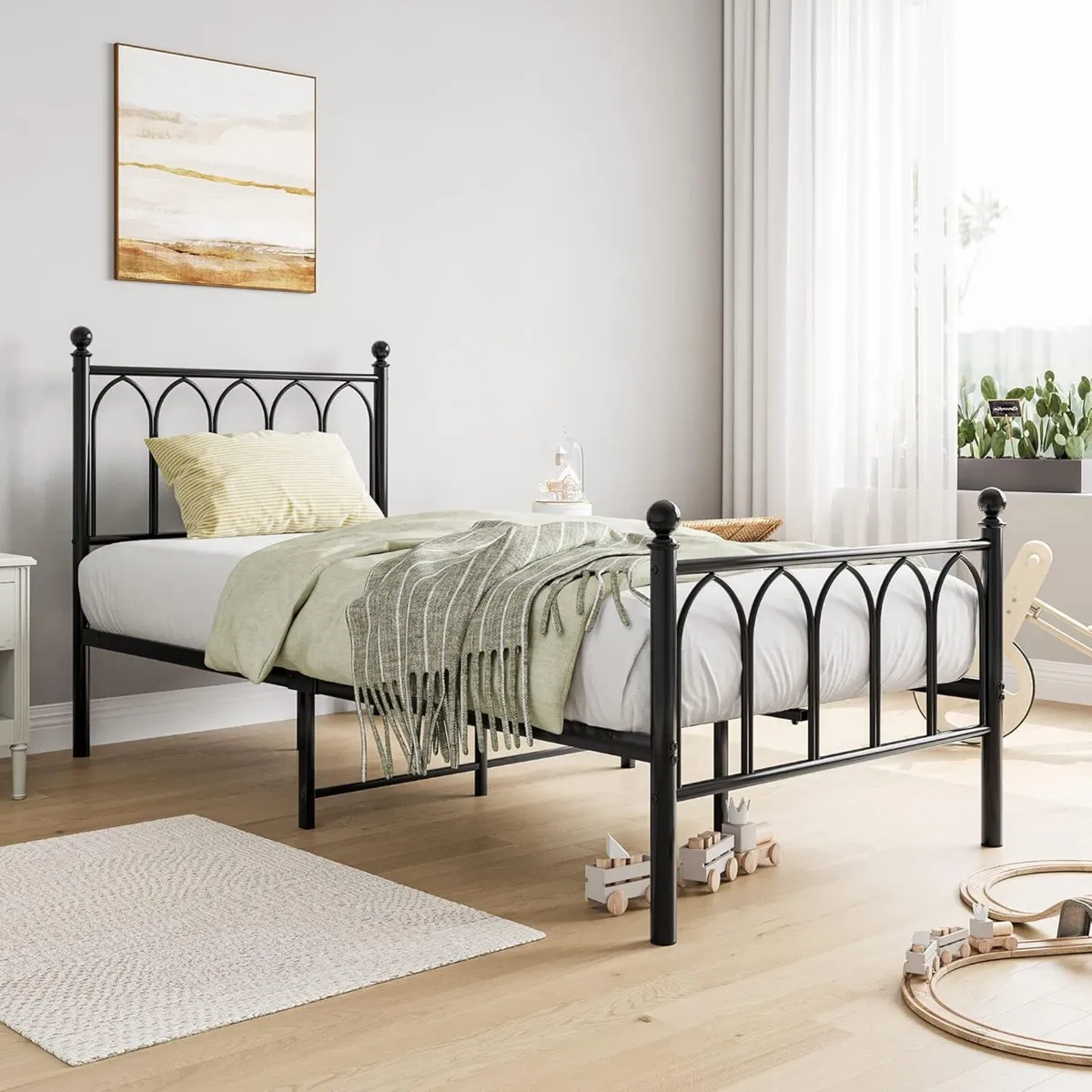 Single Metal Bed Frame 90 x 190 cm with Headboard - Image 3