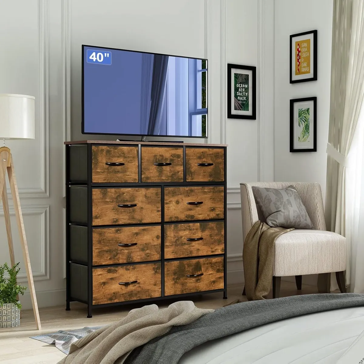 Chest of Drawers Bedroom Fabric Dresser with Wood - Image 2