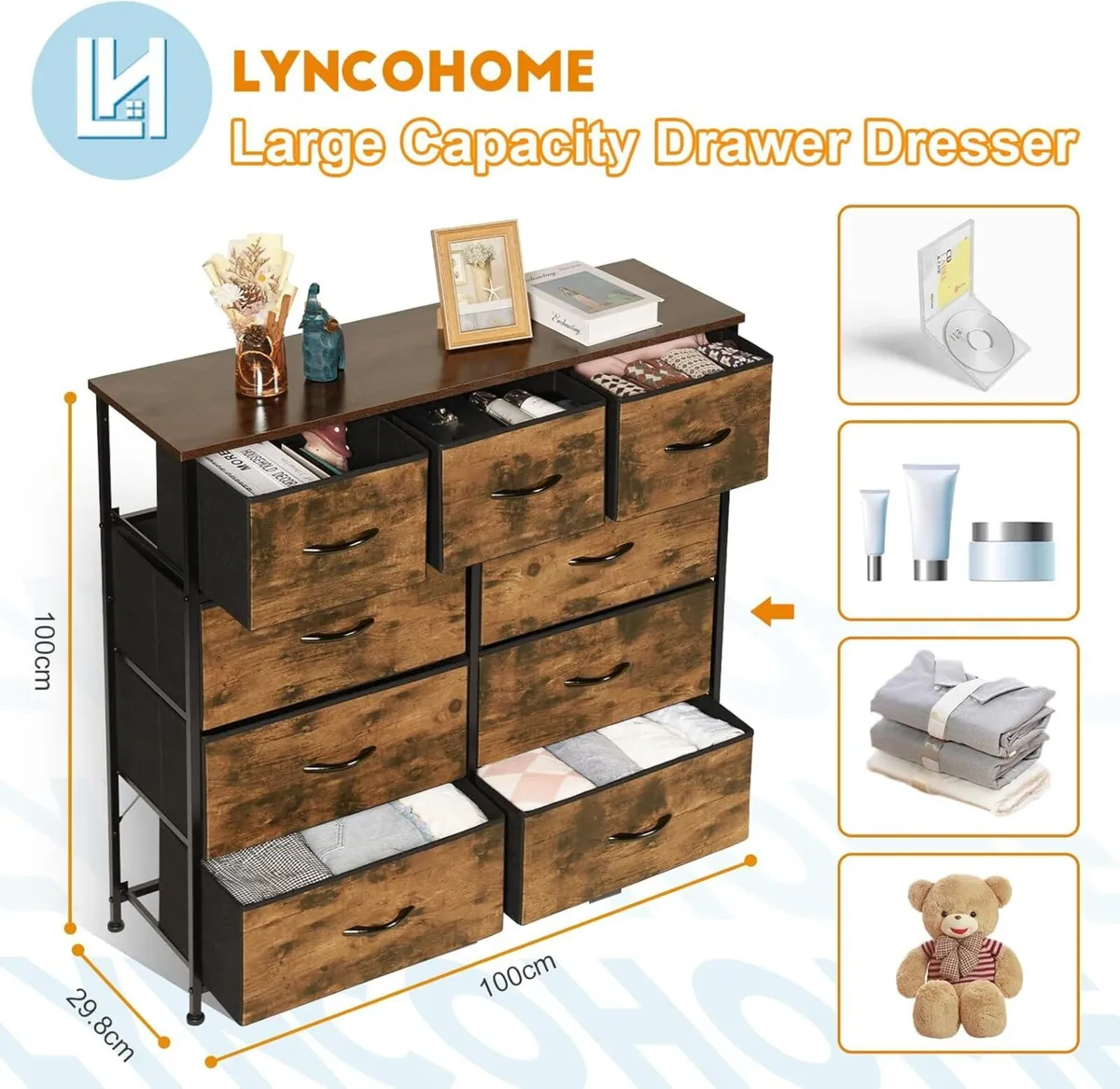 Chest of Drawers Bedroom Fabric Dresser with Wood - Image 3