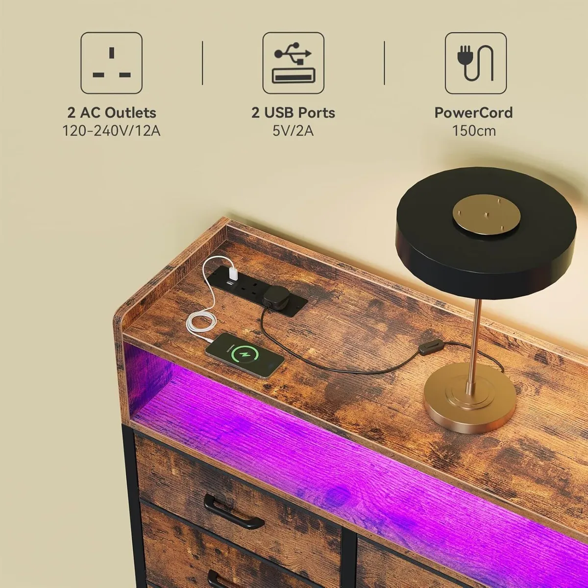 Chest of Drawers Bedroom Dresser Cabinet with 2 - Image 4