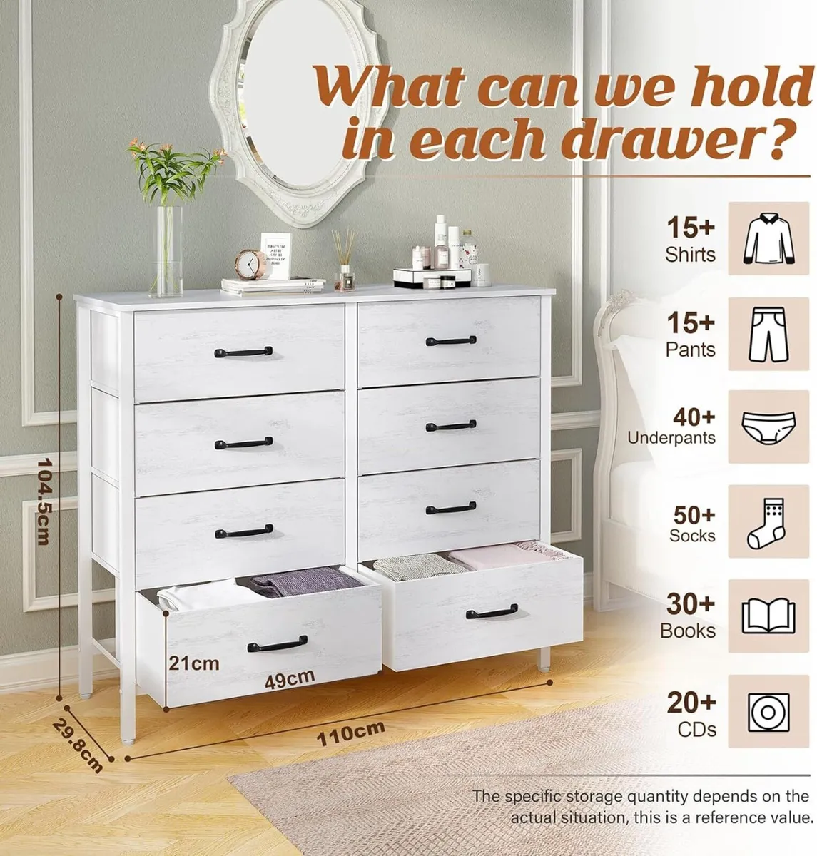 White Chest of Drawers Wide Bedroom Furniture - Image 3