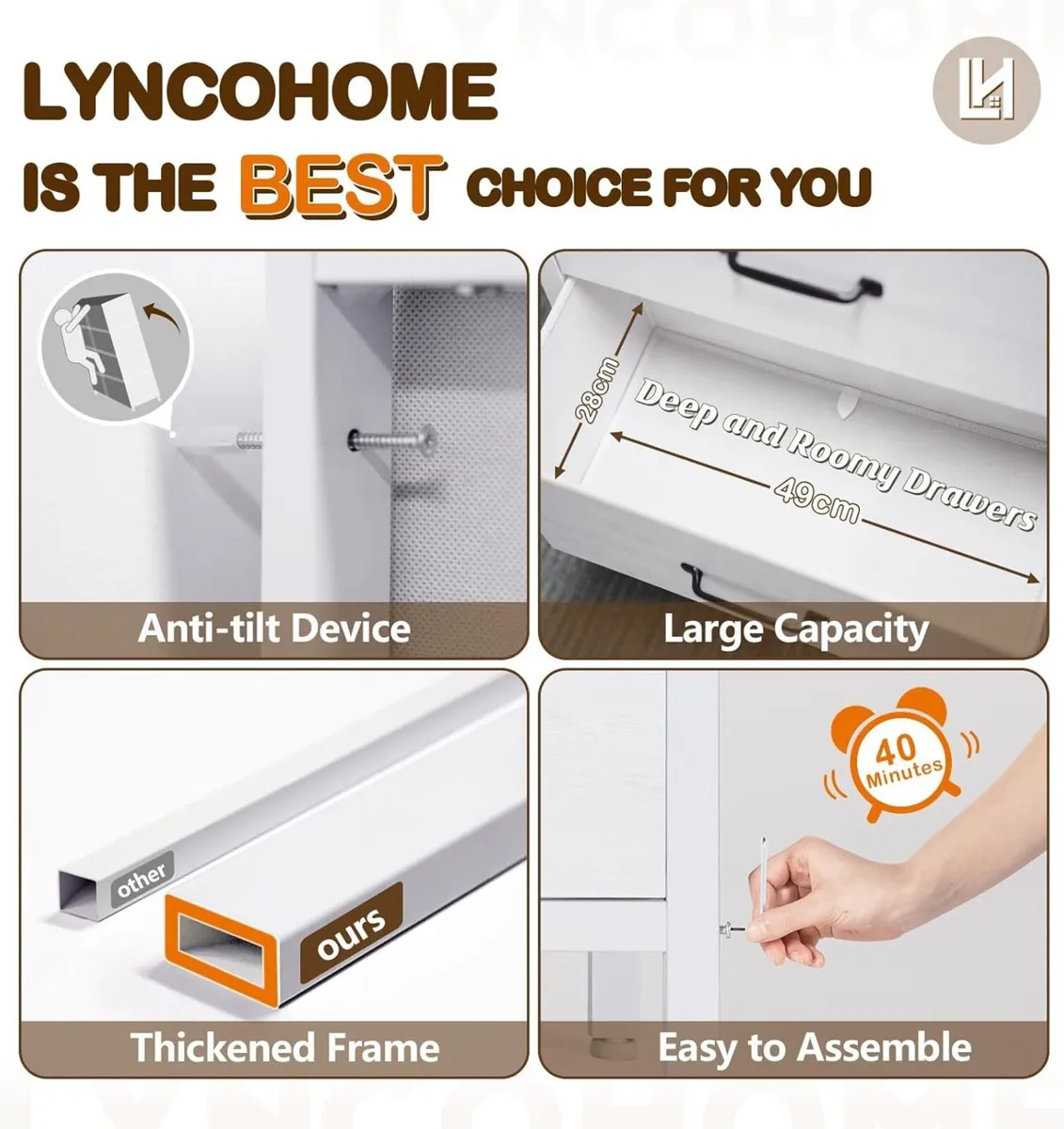 White Chest of Drawers Wide Bedroom Furniture - Image 4