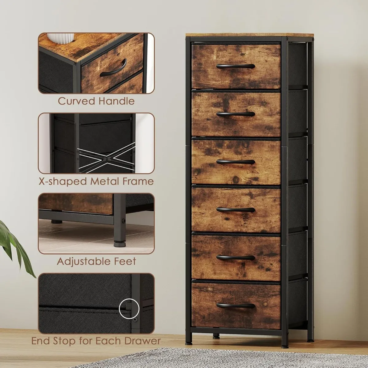 Chest of Drawers Tall with 6 Fabric Dresser for - Image 4