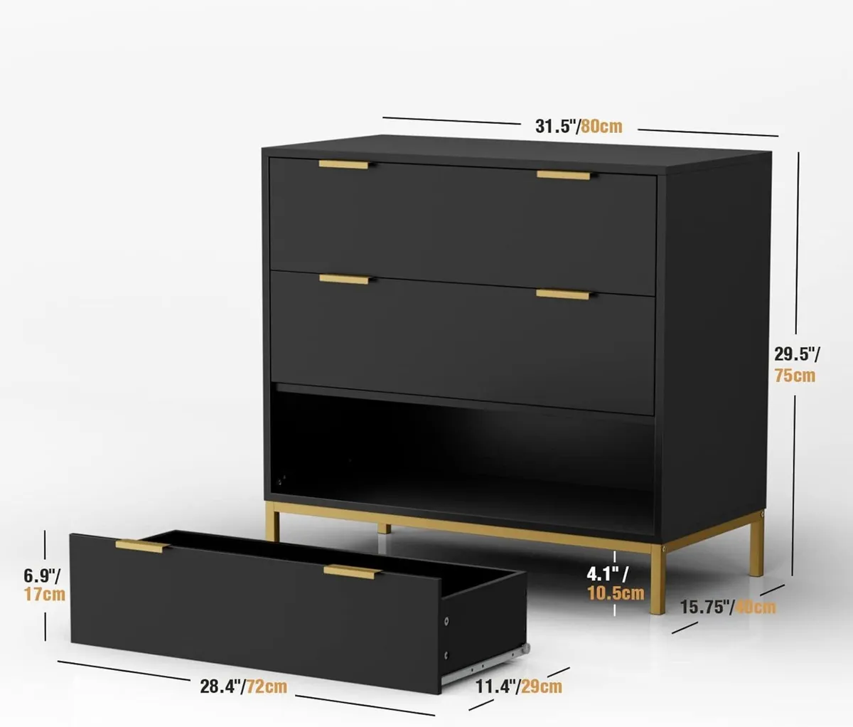 Black Chest of Drawers Bedroom Wooden 3 Dresser - Image 3