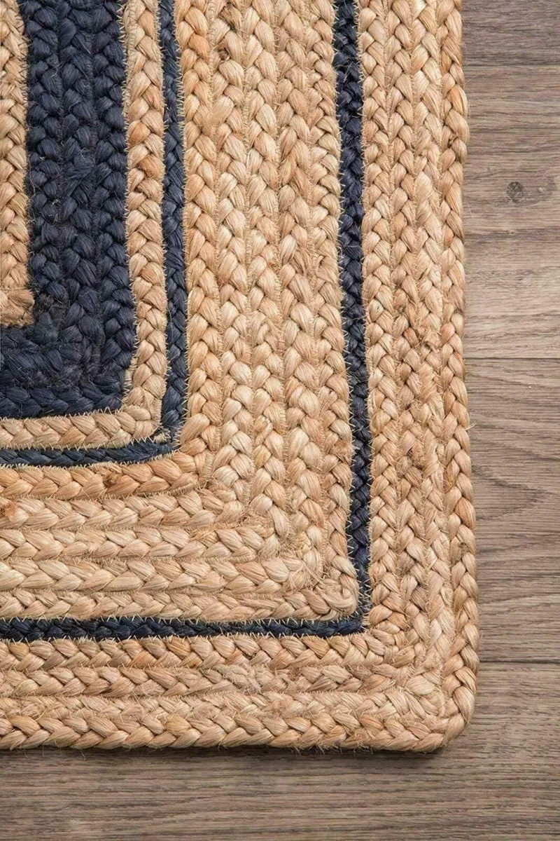 Hand Braided Jute Rug Natural with Black Line - Image 2