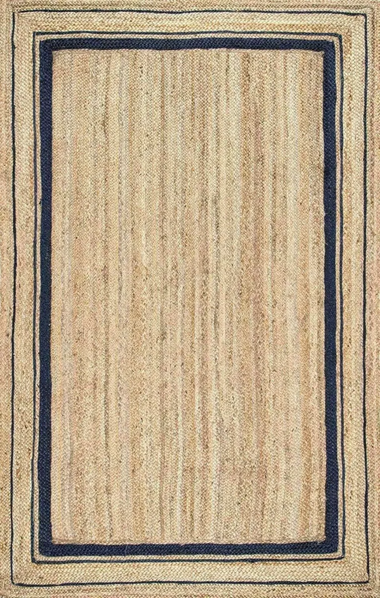 Hand Braided Jute Rug Natural with Black Line - Image 3